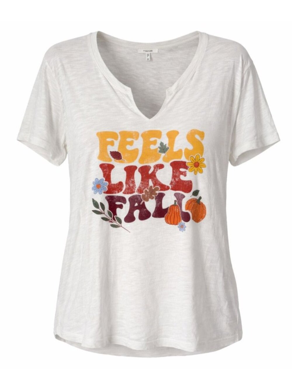 Feels Like Fall Size 2X Graphic Tee Maurices White V-Neck Cotton Blend Leaves